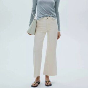 MANGO Off White “Catherine” Culotte High-Rise Wide Leg Pants Raw Hem in Size 6